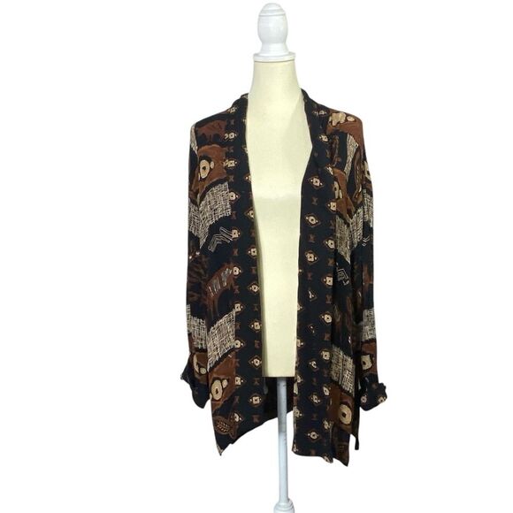 Vintage Delores Bell 100% Rayon Gauzy Boho Aztec Lightweight Cardigan Women's M - Picture 1 of 16